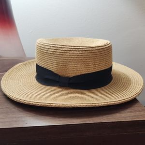 Target tan black beige straw Panama hat barista band beach sun hat brim